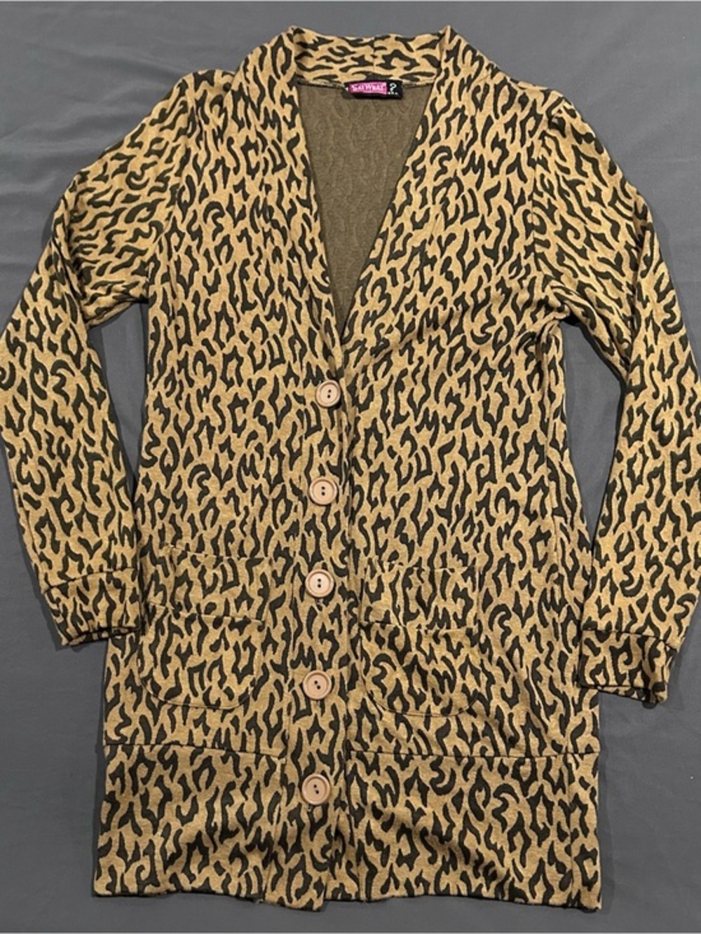 Vintage Y2K Say What? Leopard Print Button Up Long Cardigan
